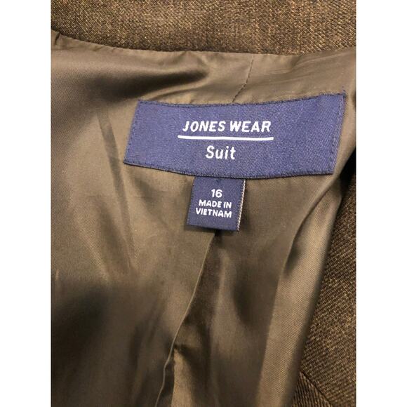 Jones Wear Suit Women Size 16 Gray Lapel Notch Collar Pocket Long Sleeve Preppy - Picture 7 of 10